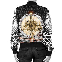 Viking Women's Bomber Jacket - Wolf and Vikings Tattoo 3D RLT12 - Wonder Print Shop