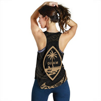 Guam Polynesian Women's Racerback Tank - Gold Tribal Wave - Wonder Print Shop