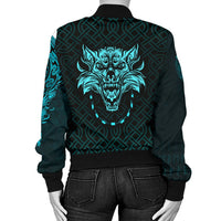 Viking Women's Bomber Jacket - Fenrir Viking Cyan 3D RLT12 - Wonder Print Shop