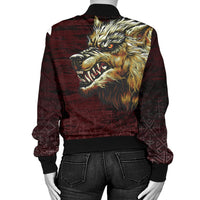 Viking Women's Bomber Jacket - Fenrir On The Blood Moon Background RLT12 - Wonder Print Shop