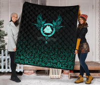 Viking Premium Quilt Three Raven and Valknut Cyan RLT12 - Wonder Print Shop