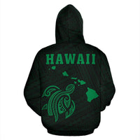 Polynesian Kakau Turtle Map Of Hawaii Hoodie Green Ver 02 - Wonder Print Shop