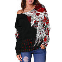 Viking Women's Off Shoulder Sweater - Mystical Raven Tattoo Blood RLT12 - Wonder Print Shop