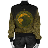 Viking Women's Bomber Jacket, Ethnic Odin Raven Gold RLT12 - Wonder Print Shop
