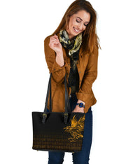 Viking Small Leather Tote Bag - The Raven Of Odin Rune, Gold RLT12 - Wonder Print Shop