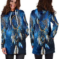 Blue Galaxy Dreamcatcher Native American Hoodie Dress LT10 - Wonder Print Shop
