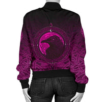 Viking Women's Bomber Jacket, Ethnic Odin Raven Pink RLT12 - Wonder Print Shop