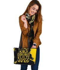 Viking Small Leather Tote Bag, Loki Bound Triskele Rune Gold RLT12 - Wonder Print Shop