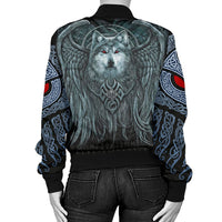 Viking Women's Bomber Jacket, Spiral Wolf Spirit RLT12 - Wonder Print Shop