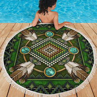 Mandala Green Native American Design Beach Blanket LT10 - Wonder Print Shop