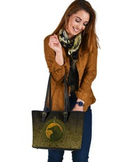 Viking Small Leather Tote Bag, Ethnic Odin Raven Gold RLT12 - Wonder Print Shop