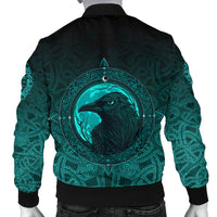Viking Men's Bomber Jacket, Ethnic Odin Raven Cyan RLT12 - Wonder Print Shop