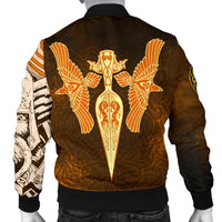 Viking Men's Bomber Jacket Gold Spear Of The God Odin - Gungnir and Two Gold Ravens RLT12 - Wonder Print Shop