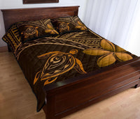 Hawaiian Turtle Plumeria Kakau Polynesian Quilt Bedding Set Brown - Wonder Print Shop