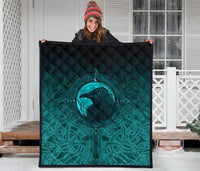 Viking Premium Quilt, Ethnic Odin Raven Cyan RLT12 - Wonder Print Shop