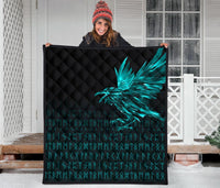 Viking Premium Quilt - The Raven Of Odin Rune Cyan RLT12 - Wonder Print Shop