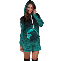 Viking Hoodie Dress, Ethnic Odin Raven Cyan RLT12 - Wonder Print Shop