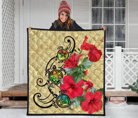 Hawaiian Marble Turtles Hibiscus Premium Quilt - Wonder Print Shop