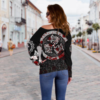 Viking Women's Off Shoulder Sweater - Fierce Blood Wolf Symbol Of A Viking Nordic RLT12 - Wonder Print Shop