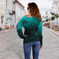 Viking Women's Off Shoulder Sweater, Skoll and Hati RLT12 - Wonder Print Shop