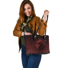 Viking Small Leather Tote Bag, Ethnic Odin Raven Red RLT12 - Wonder Print Shop