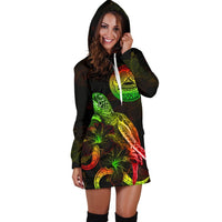 American Samoa Polynesian Hoodie Dress - Turtle With Blooming Hibiscus Reggae - Wonder Print Shop