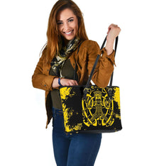 Viking Small Leather Tote Bag, Loki Bound Triskele Rune Gold RLT12 - Wonder Print Shop