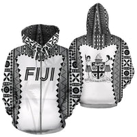 Fiji Tapa Zip Up Hoodie Fiji Coat Of Arms Coconut Tree - Wonder Print Shop