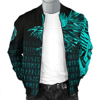 Viking Men's Bomber Jacket - The Raven Of Odin Rune Cyan RLT12 - Wonder Print Shop