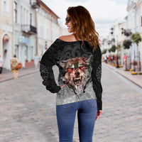 Viking Women's Off Shoulder Sweater - Fenrir Norse Wolf RLT12 - Wonder Print Shop