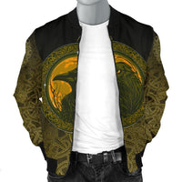 Viking Men's Bomber Jacket, Ethnic Odin Raven Gold RLT12 - Wonder Print Shop
