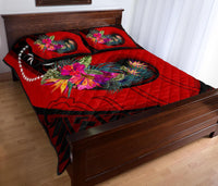Chuuk Quilt Bed Set - Polynesian Hook And Hibiscus (Red) - Wonder Print Shop