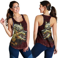 Viking Women's Racerback Tank - Fenrir On The Blood Moon Background RLT12 - Wonder Print Shop
