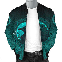 Viking Men's Bomber Jacket, Ethnic Odin Raven Cyan RLT12 - Wonder Print Shop