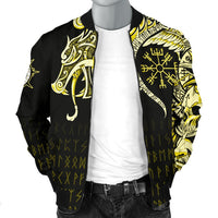 Viking Men's Bomber Jacket, Fenrir Raven and Vegvisir Tattoo Yellow RLT12 - Wonder Print Shop