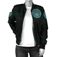 Viking Women's Bomber Jacket - Viking Bear Claws Cyan Tattoo RLT12 - Wonder Print Shop