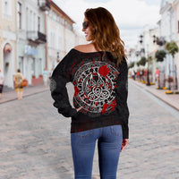 Viking Women's Off Shoulder Sweater - Viking Bear Claws Blood Tattoo RLT12 - Wonder Print Shop