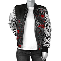 Viking Women's Bomber Jacket - Odin Raven Rune Futhark Blood RLT12 - Wonder Print Shop