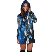 Blue Galaxy Dreamcatcher Native American Hoodie Dress LT10 - Wonder Print Shop