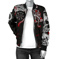 Viking Women's Bomber Jacket, Dragon and Vegvisir Blood Tattoo RLT12 - Wonder Print Shop