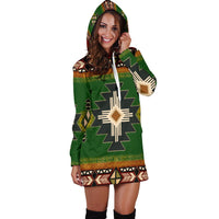 Indigenous Design Green Native American Hoodie Dress LT10 - Wonder Print Shop