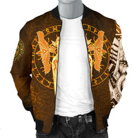 Viking Men's Bomber Jacket Gold Spear Of The God Odin - Gungnir and Two Gold Ravens RLT12 - Wonder Print Shop