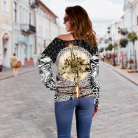 Viking Women Off Shoulder Sweater - Wolf and Vikings Tattoo 3D RLT12 - Wonder Print Shop