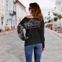 Viking Women's Off Shoulder Sweater, Fenrir Blood RLT12 - Wonder Print Shop