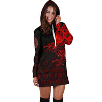 Viking Hoodie Dress The Raven Of Odin Rune, Red RLT12 - Wonder Print Shop