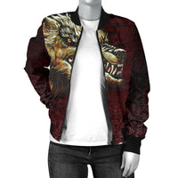 Viking Women's Bomber Jacket - Fenrir On The Blood Moon Background RLT12 - Wonder Print Shop