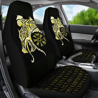 Viking Car Seat Covers, Fenrir Raven and Vegvisir Tattoo Yellow RLT12 - Wonder Print Shop