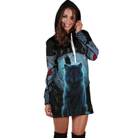 Viking Hoodie Dress, Fenrir Viking Wolf and Moon RLT12 - Wonder Print Shop
