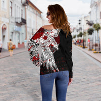 Viking Women's Off Shoulder Sweater - Mystical Raven Tattoo Blood RLT12 - Wonder Print Shop