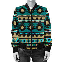 Green Ethnic Aztec Women's Bomber Jacket LT10 - Wonder Print Shop